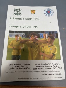 HIBERNIAN UNDER 19 v RANGERS Feb 2025 LEAGUE CUP for sale on Ebay