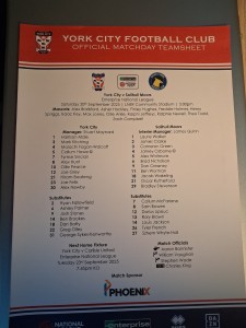 Team Sheet York City v Solihull Moors 20th September 2025 for sale on Ebay