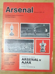 Arsenal v Ajax European Champion Clubs Cup Programme 22/03/72 for sale on Ebay