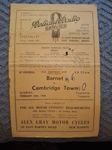 Barnet v Cambridge Town programme.  14/2/1948  Amateur Cup  for sale on Ebay