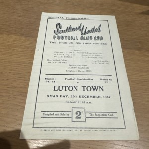 SOUTHEND UNITED v LUTON TOWN Reserves 25/12/1947 Programme* for sale on Ebay