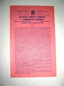 DULWICH HAMLET (RES) V WIMBLEDON (RES) 11-01-1958 for sale on Ebay