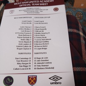 West Ham United u21S v Leicester City u21s Official Colour Teamsheet Pl2 13/2/26 for sale on Ebay