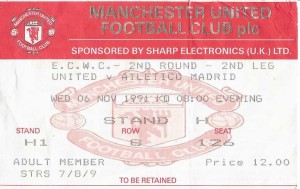 Ticket ECWC 91-92 Manchester United - Atletico Madrid for sale on Ebay