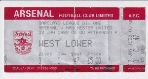 TICKET Arsenal v Manchester United 23/1/1988 UNUSED for sale on Ebay
