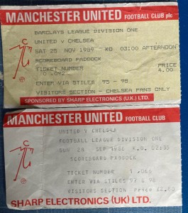 Manchester United v Chelsea  1986 & 1989  - Div 1 Match Tickets x2 away section for sale on Ebay