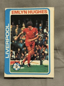  Hand signed Emlyn Hughes Liverpool Topps Trade Card Blue back for sale on Ebay