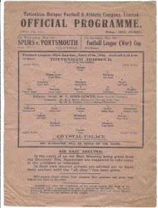 WAR TIME - TOTTENHAM HOTSPUR SPURS V CRYSTAL PALACE 1939-40 CUP APRIL 27TH 1940 for sale on Ebay