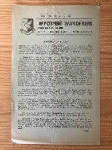 WYCOMBE WANDERERS v BONN PROGRAMME - FRIENDLY - 27/03/1964 for sale on Ebay