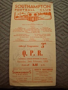 Southampton v QPR programme.  26/2/1955  Signed by 6 for sale on Ebay