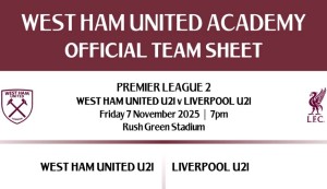 West Ham u21s v Liverpool u21s PL2 Official Colour SingleSided TeamSheet 7/11/25 for sale on Ebay