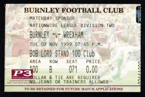 Burnley v Wrexham 1999-2000 Division Two Ticket 02/11/1999 for sale on Ebay
