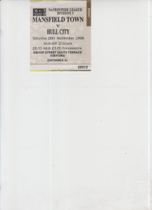 26  9  98  Mansfield   v  Hull  City        match ticket for sale on Ebay