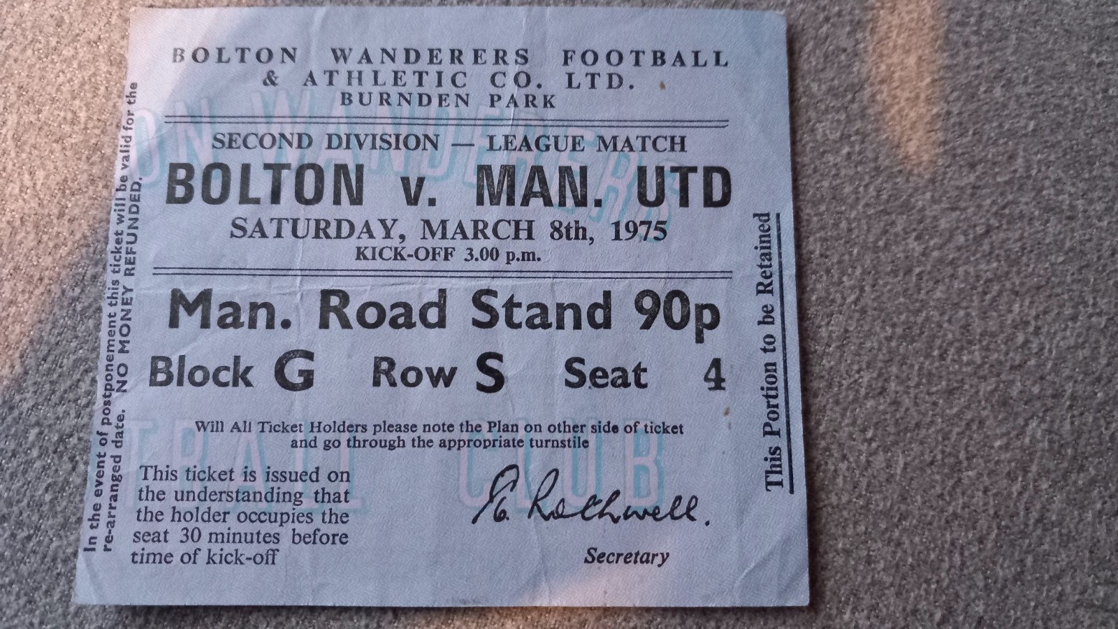 Bolton wanderers v manchester united ticket 1974/75 second division for sale on Ebay