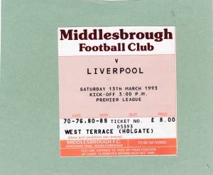 MIDDLESBROUGH v LIVERPOOL PREMIER LEAGUE 1993 TICKET UK POST FREE for sale on Ebay