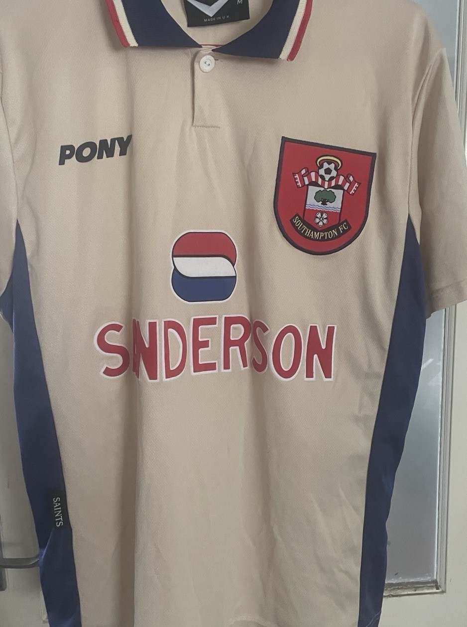 Vintage Southampton FC PONY Third Shirt Sanderson Medium 1995-1997 Cream Rare for sale on Ebay