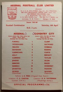 1967/68 Arsenal Reserves v Coventry City Football Combination for sale on Ebay