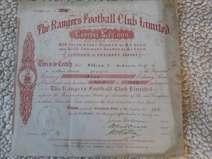 rare glasgow rangers signed  shares certificate  william wilton for sale on Ebay
