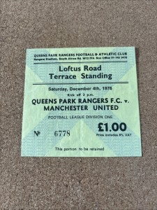 1976 Queens Park Rangers V Manchester United Ticket for sale on Ebay
