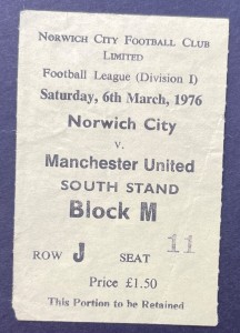 Norwich City v Manchester United ticket stub - Division One 6/3/1976 - POSTPONED for sale on Ebay