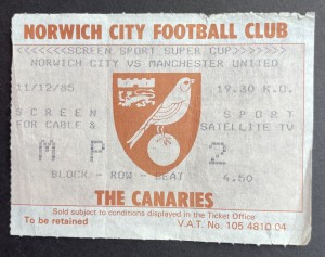 Norwich City v Manchester United ticket stub - 11/12/1985 - Screen Sport Sup Cup for sale on Ebay