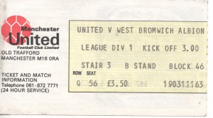 Match Ticket, Manchester United v West Bromwich Albion, Division 1, 1980 for sale on Ebay