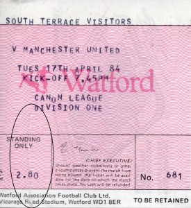 Match Ticket, Watford v Manchester United Division 1 1983/84 for sale on Ebay