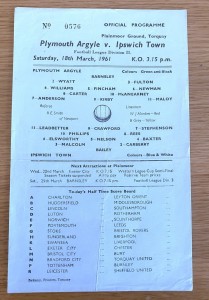 Plymouth Argyle v Ipswich Town 18th March 1961 IPSWICH CHAMPIONS for sale on Ebay