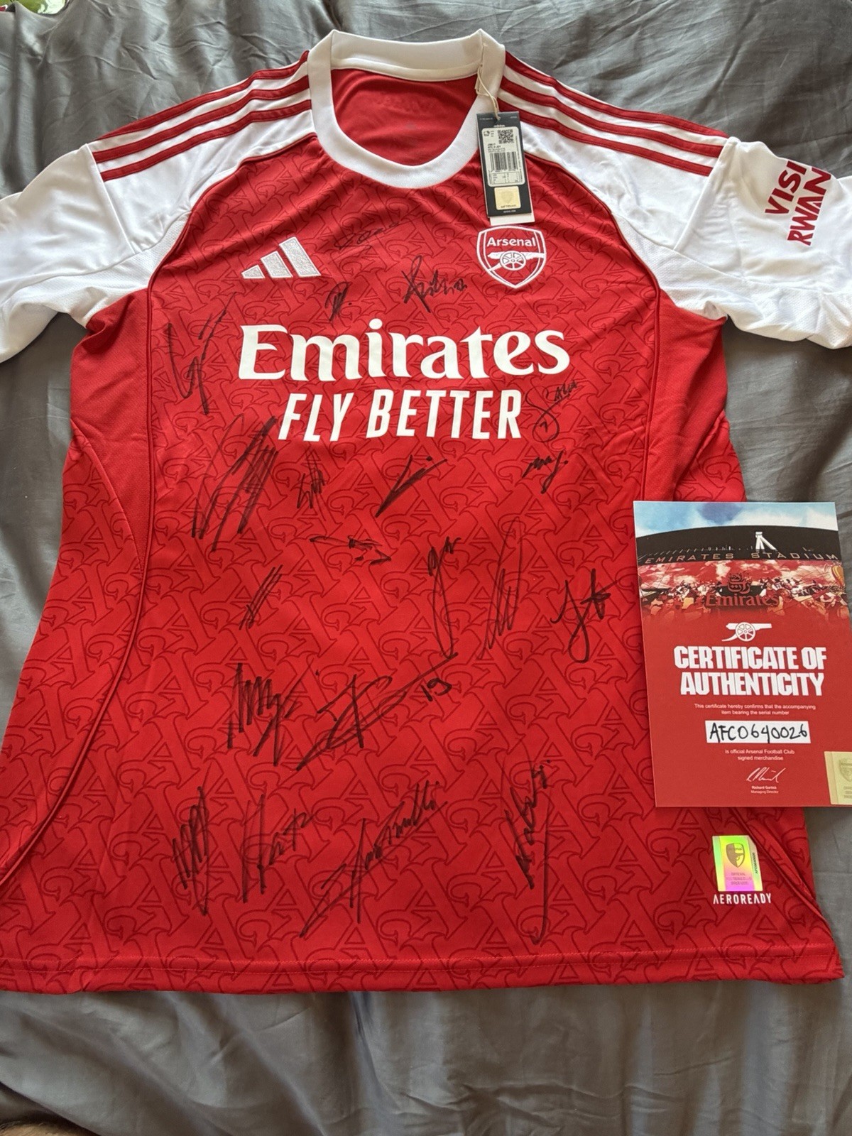 Arsenal Signed Shirt 25/26 Autographed Official Club COA Rice Saka Odegaard + for sale on Ebay