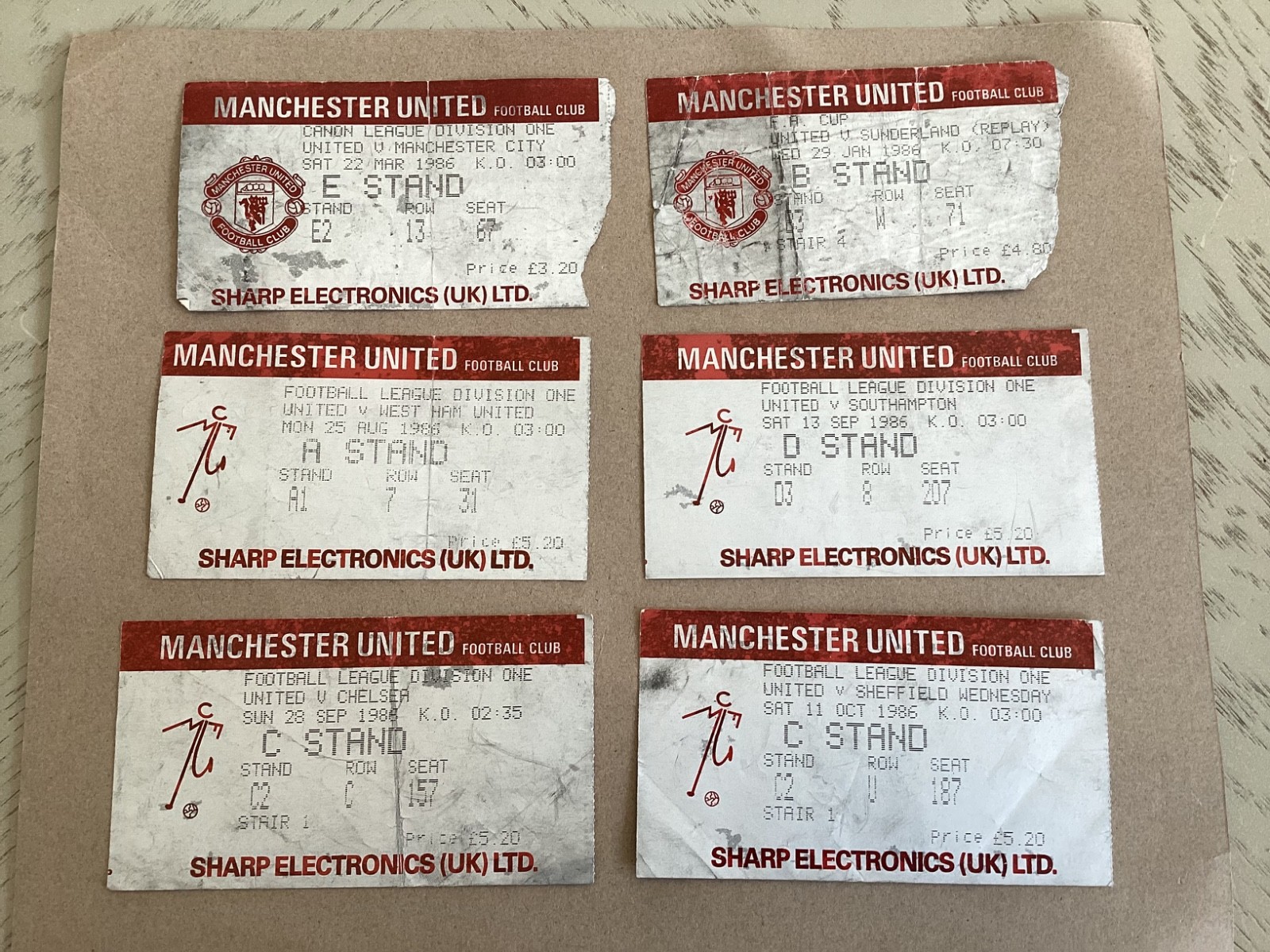 6 x Manchester United Home Tickets Stubs 1985/6 and 86/7 Division 1 and Cup for sale on Ebay