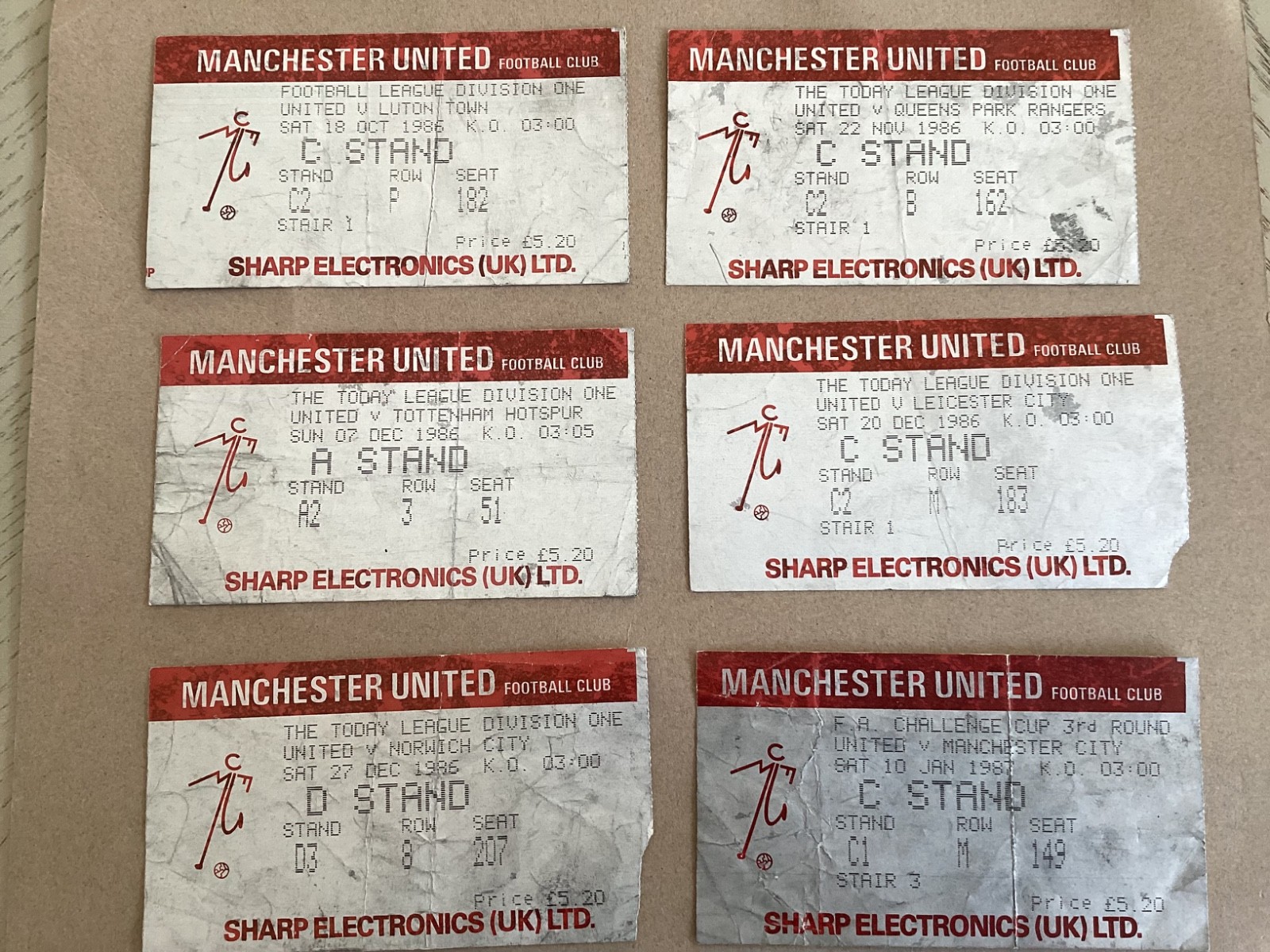 6 x Manchester United Home Tickets Stubs 1986/7 Division 1 and Cup for sale on Ebay