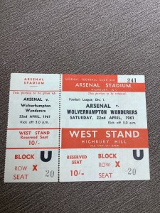 Complete Ticket 22 April 1961 Arsenal v Wolves for sale on Ebay
