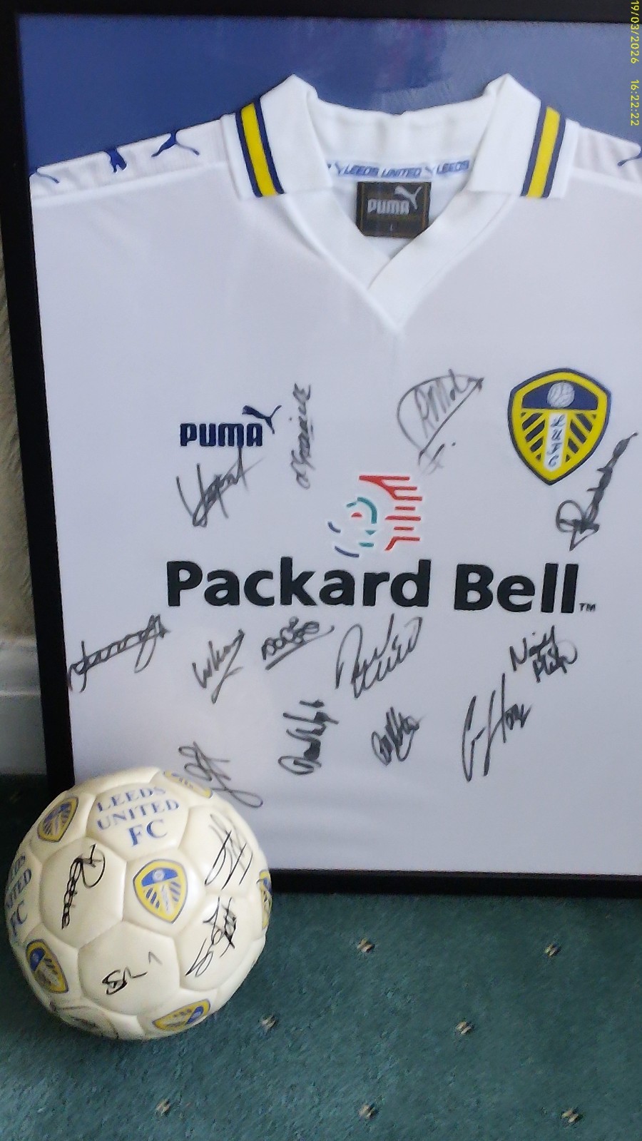 Signed Framed Leeds United Football Shirt & Signed Football - 1999 for sale on Ebay