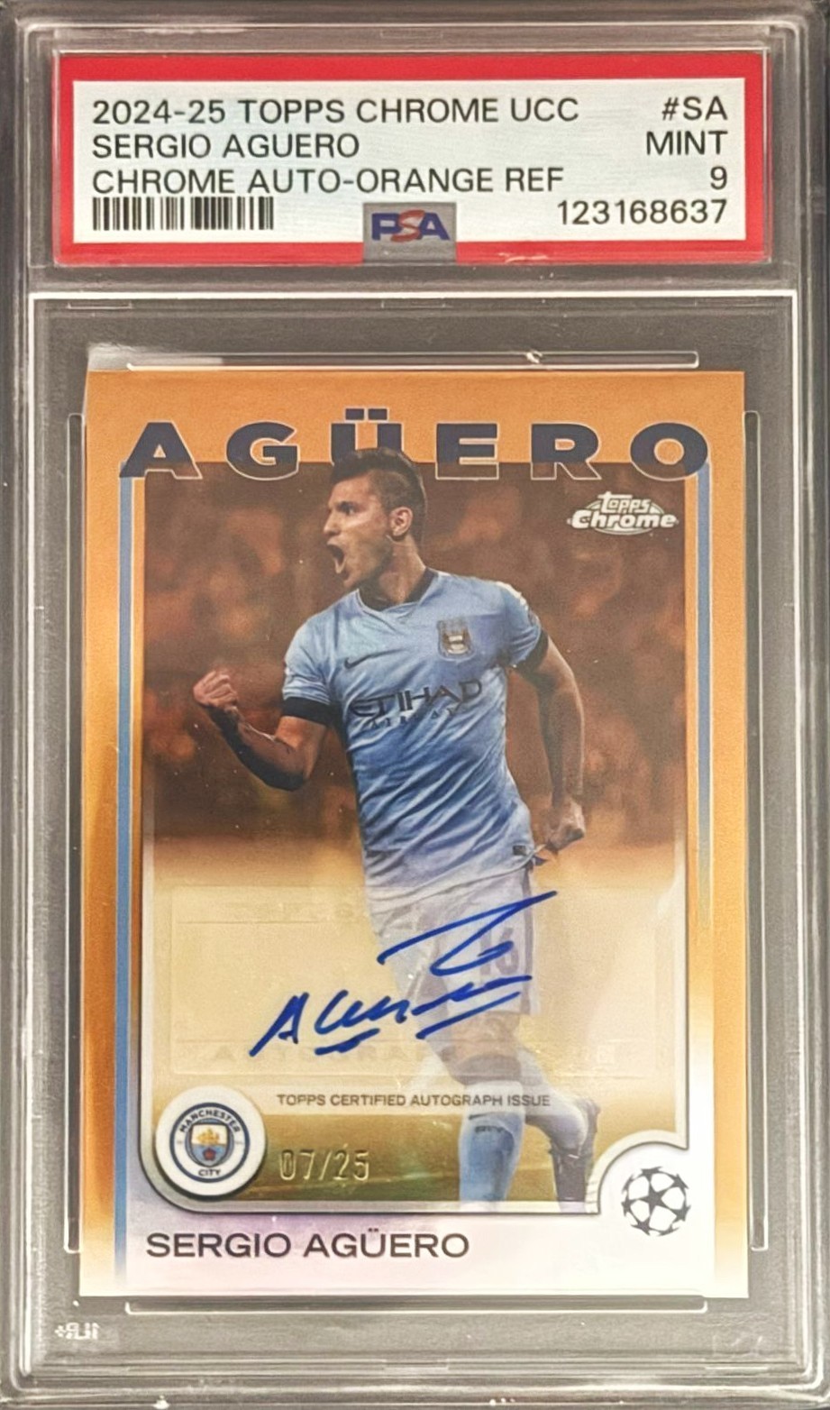 Sergio Aguero Auto /25 2024-25 Topps Chrome UCC Manchester City PSA 9 for sale on Ebay