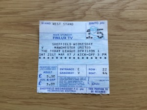 TICKET STUB SHEFFIELD WEDNESDAY V MANCHESTER UNITED 21-MARCH-1987 for sale on Ebay