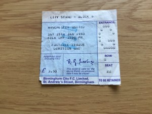 TICKET STUB BIRMINGHAM CITY V MANCHESTER UNITED 15-JANUARY-1983 for sale on Ebay