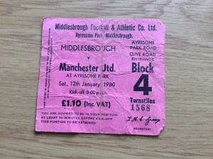 TICKET STUB MIDDLESBROUGH V MANCHESTER UNITED 12-JANUARY-1980 for sale on Ebay