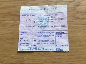 TICKET STUB WIMBLEDON V MANCHESTER UNITED 29-NOVEMBER-1986 for sale on Ebay