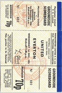 Man U v Everton League Cup QF RARE UNUSED ticket 01.12.1976 for sale on Ebay
