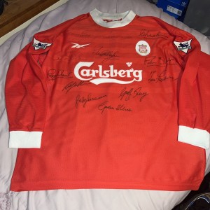 Original Reebok Liverpool 1998/1999 Home Shirt Size XL Long Sleeves Autographed for sale on Ebay
