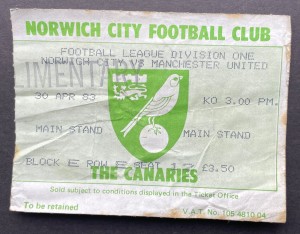 Norwich City v Manchester United ticket stub - 30/4/1983 - Division One for sale on Ebay
