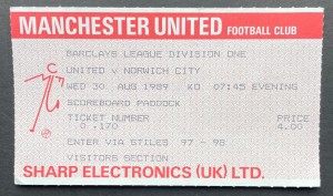 Manchester United v Norwich City ticket stub - 30/8/1989 - Division One for sale on Ebay