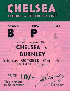 TICKET: Chelsea v Burnley 1964/1965 for sale on Ebay