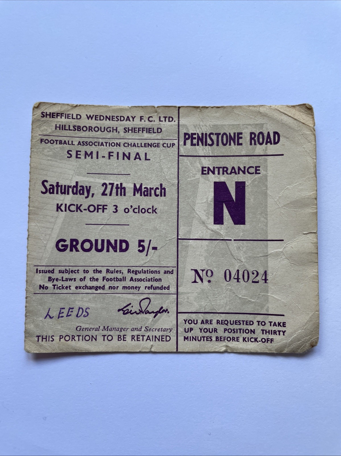 Mar 27 1967 Leeds United Manchester United FA Cup Semi Final Ticket Hillsborough for sale on Ebay
