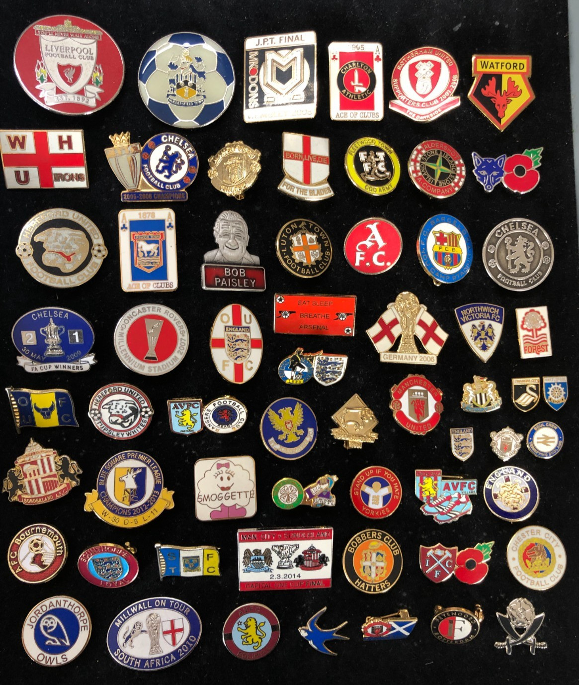 LARGE JOB LOT COLLECTION OF 60 ASSORTED-MIXED FOOTBALL TEAM ENAMEL PIN BADGES for sale on Ebay