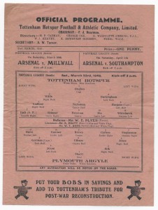 1945/46 Football League (South) - TOTTENHAM HOTSPUR v. PLYMOUTH ARGYLE (s/sheet) for sale on Ebay