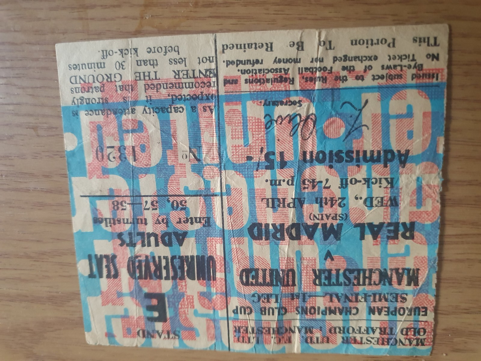 Manchester United V Real Madrid European Cup Semi Final Ticket for sale on Ebay