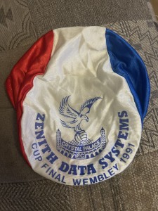 Crystal Palace FC Zenith Data Systems 1991 Wembley Cup Final Silk Flat Cap Hat for sale on Ebay