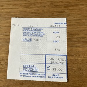Manchester United/Nottingham Forest Ticket Stub 28/8/1992 Premier League for sale on Ebay