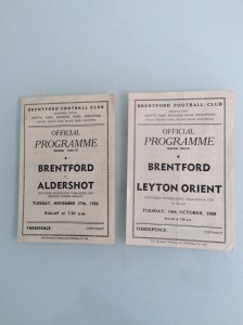 2 X BRENTFORD FLOODLIGHT CUP MATCHES V ALDERSHOT 27.11.1956 - ORIENT 14.10.1958 for sale on Ebay